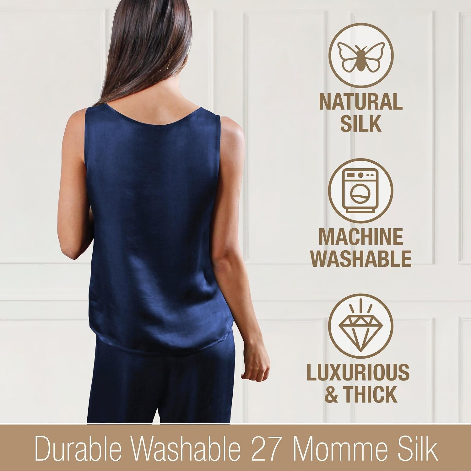 Luxury Artisan Silk Pajamas for Women Tank Pants Set, Pure Mulberry Silk 27Momme