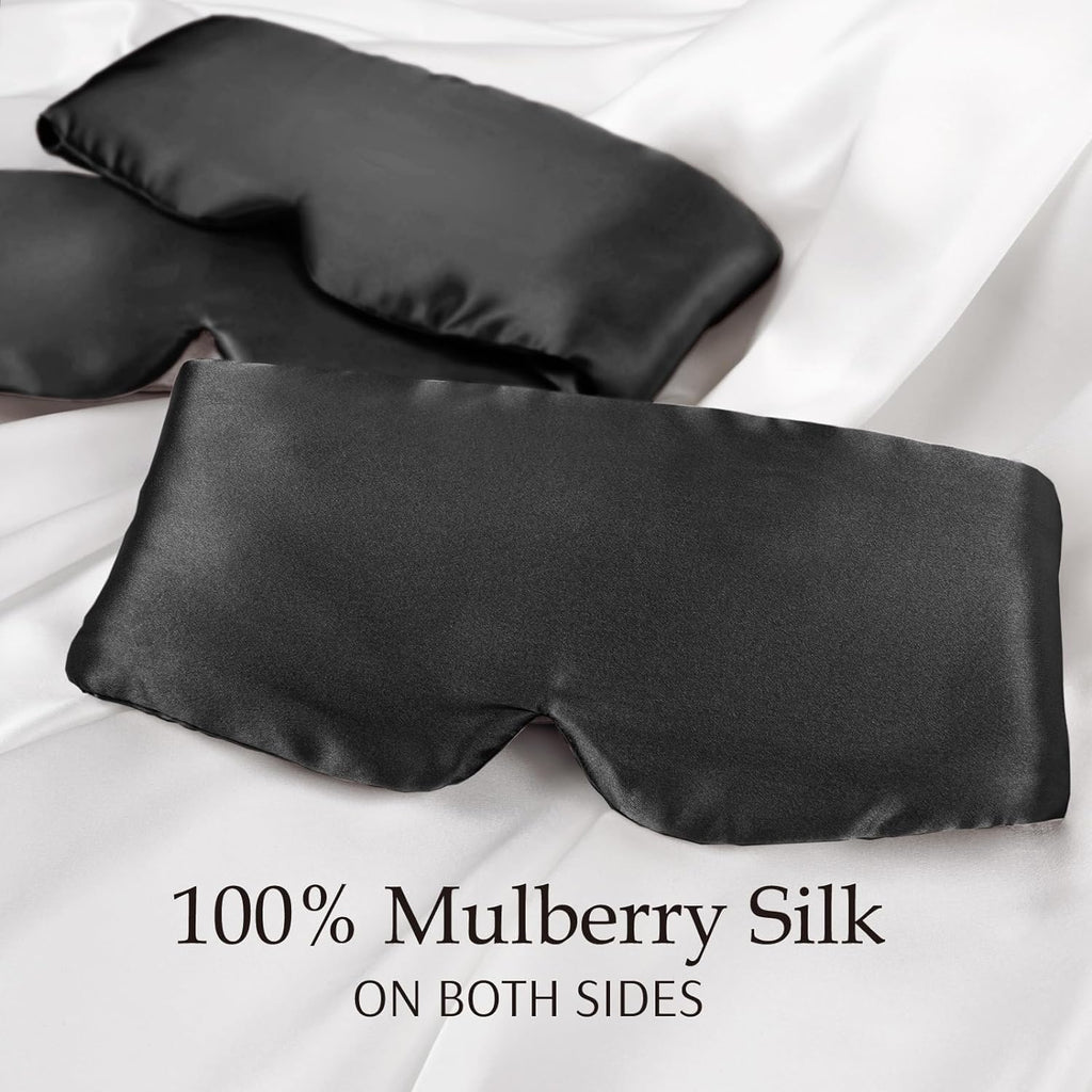 100% Mulberry Silk Sleep Mask Eye Mask for Men and Women, Black