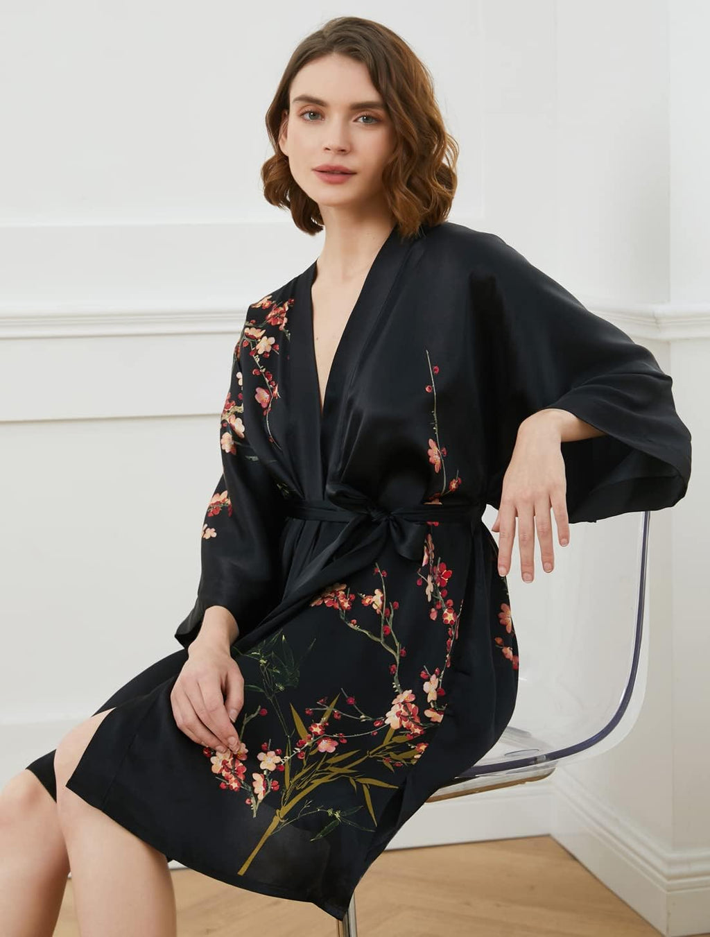 Women'S 100% Silk Kimono Short Robe