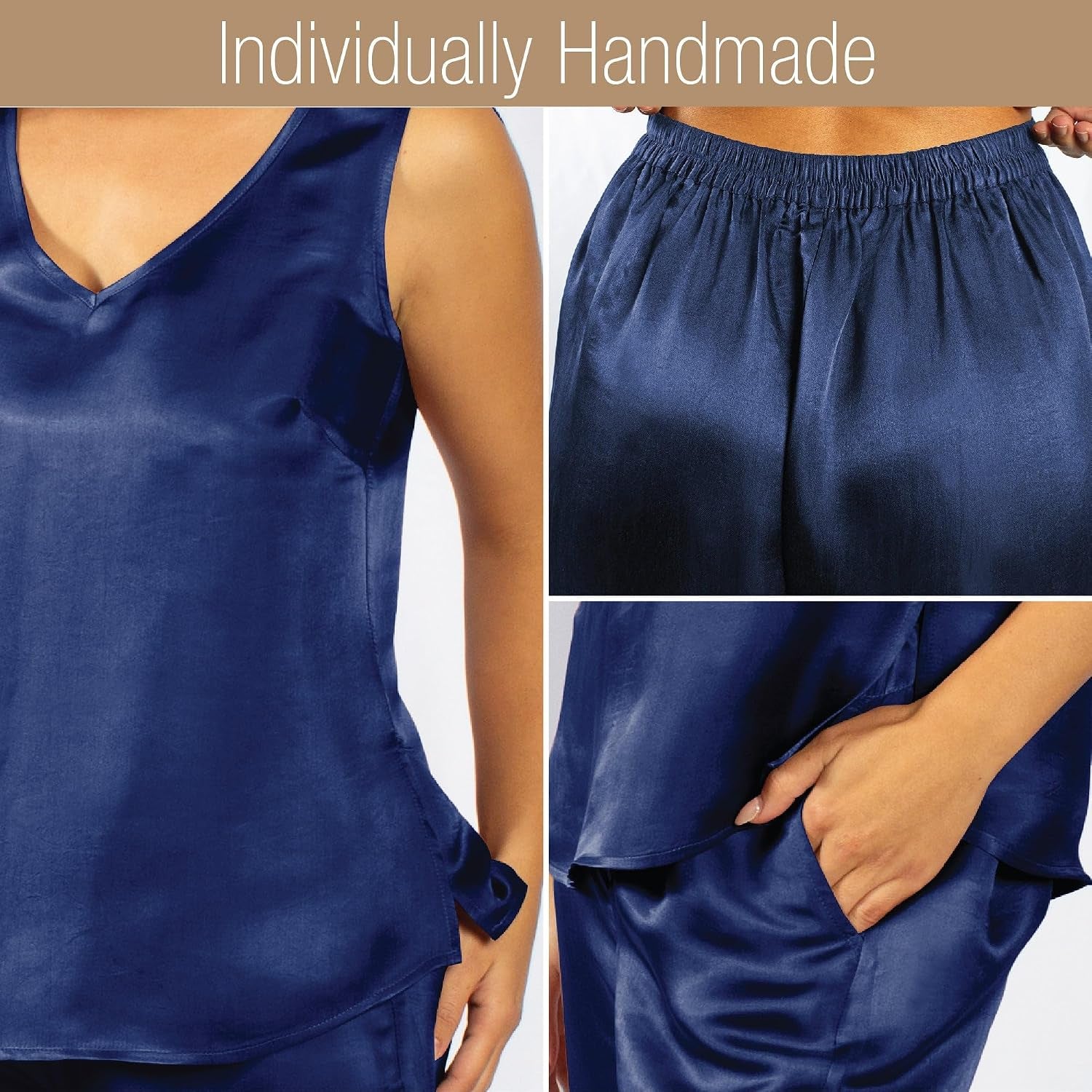 Luxury Artisan Silk Pajamas for Women Tank Pants Set, Pure Mulberry Silk 27Momme