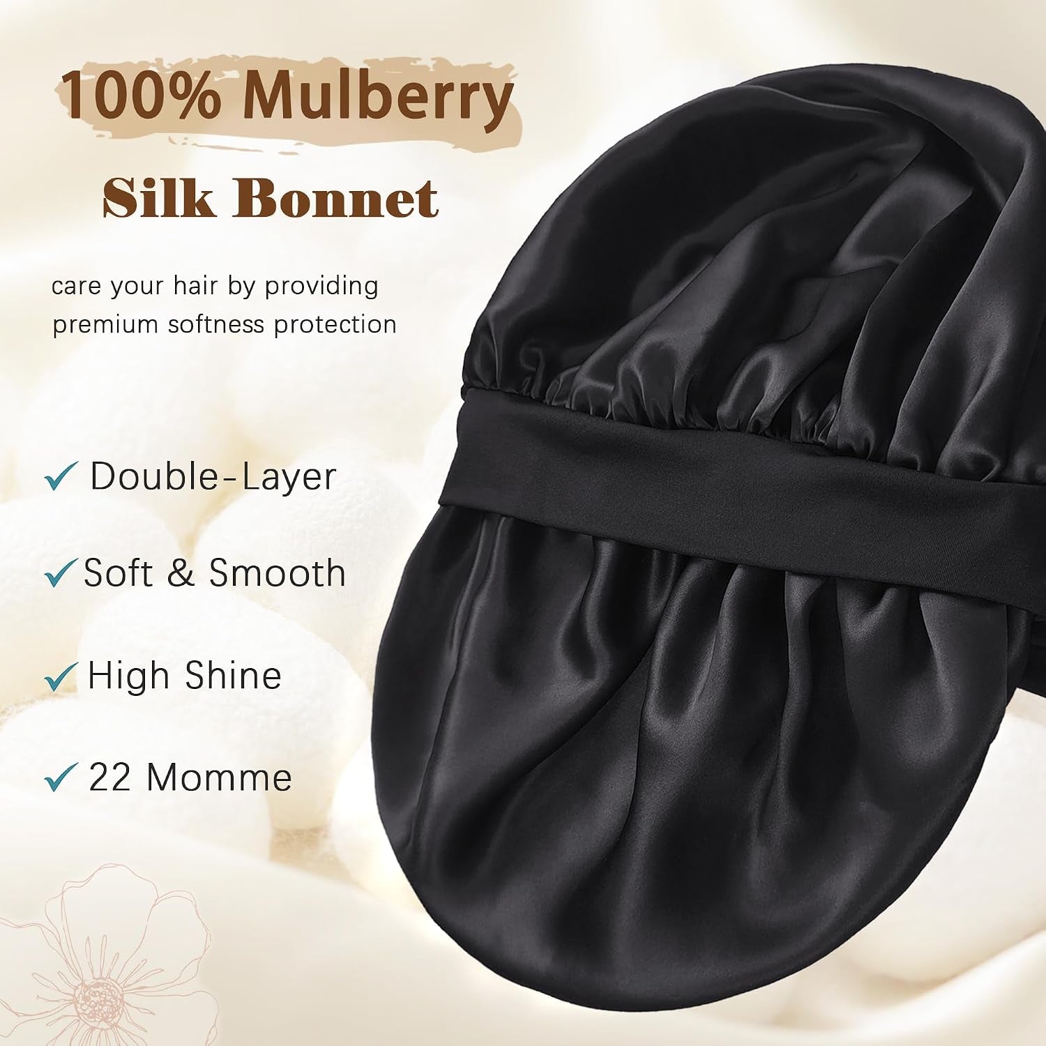100% Mulberry Silk Bonnet for Sleeping Women,Pure Real Silk Bonnet