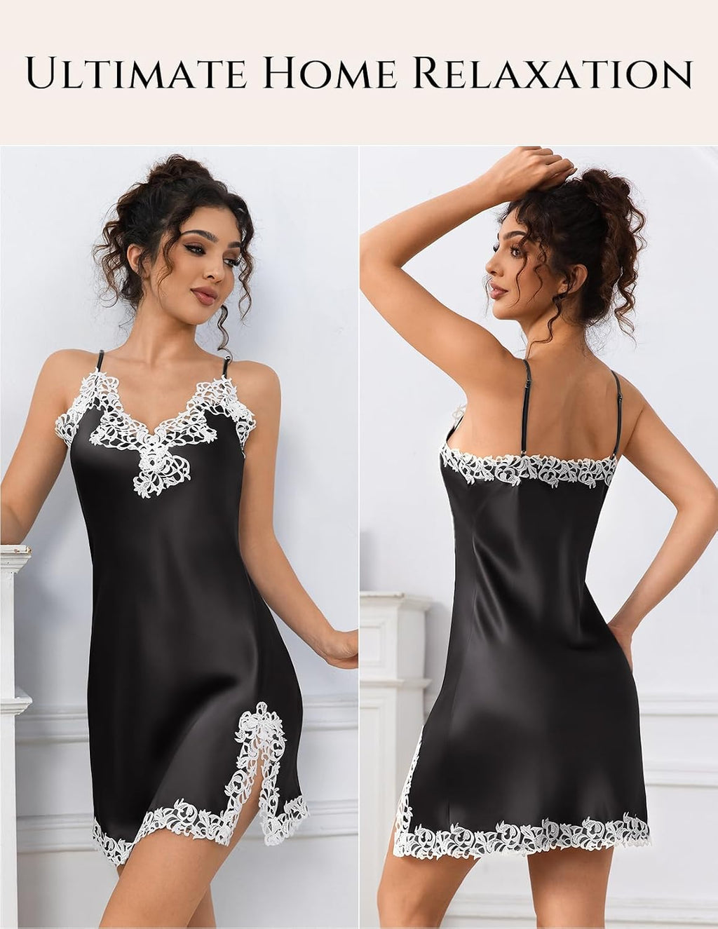 Women'S Sexy Silk Nightgown, 19 Momme Mulberry Silk Sleepwear V-Neck Lace Spaghetti Strap Chemise Short Dress