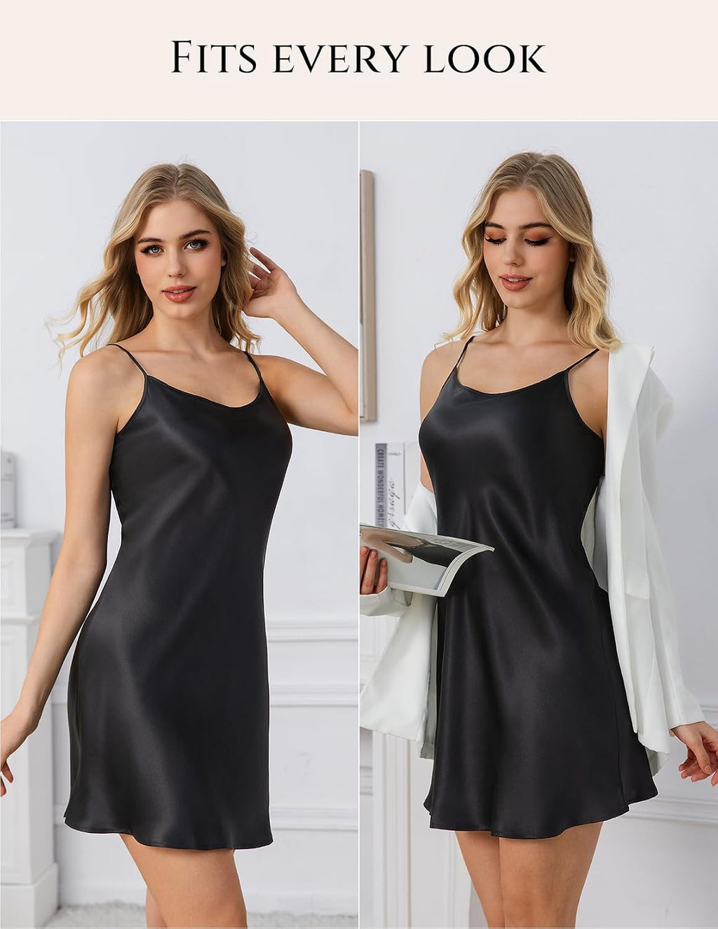 Women'S Silk Nightgown, 100% Real 19 Momme Mulberry Silk Sleepwear round Neck Spaghetti Strap Chemise Nightdress