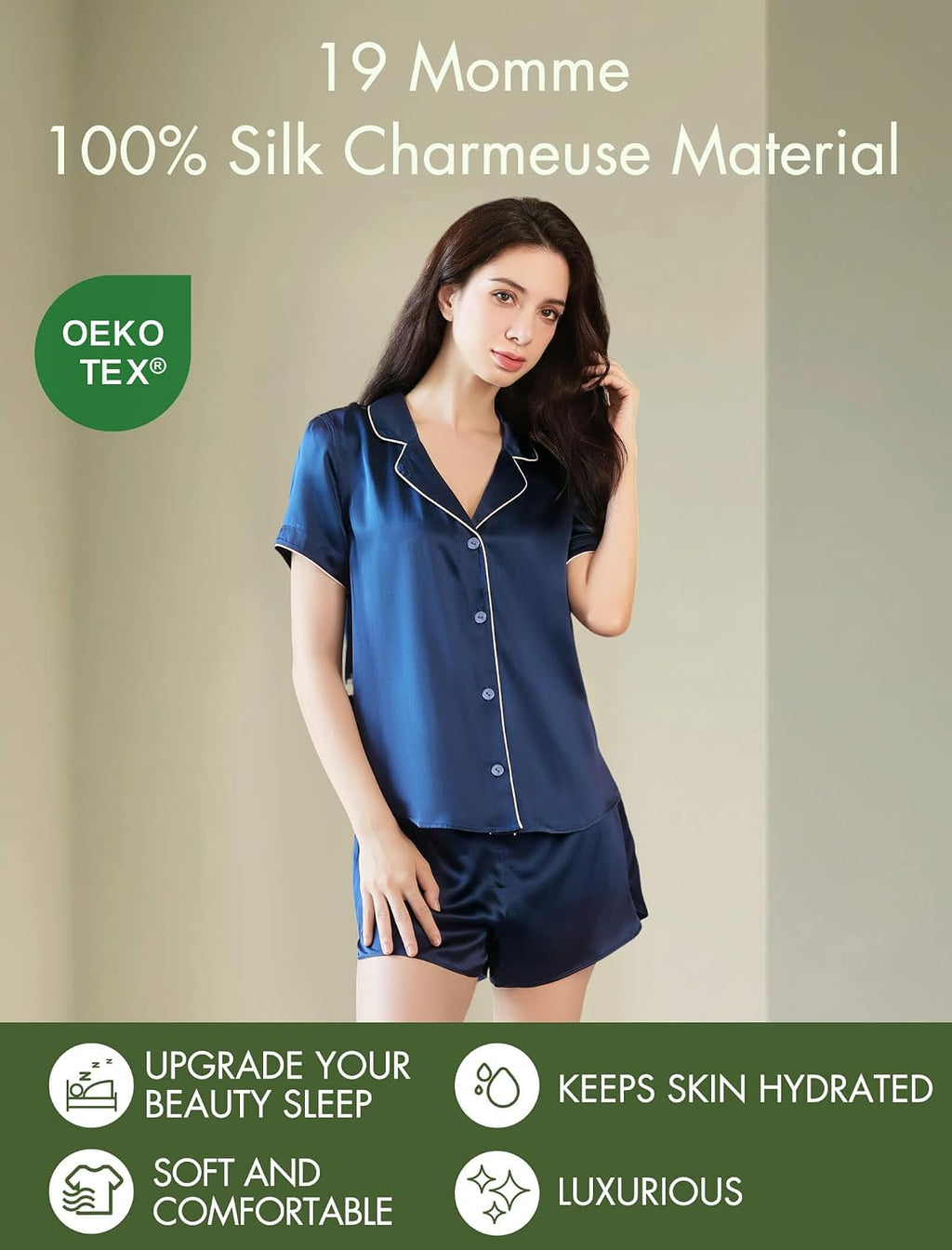 Womens Short Sleeve 19MM Mulberry Silk Pajamas Set