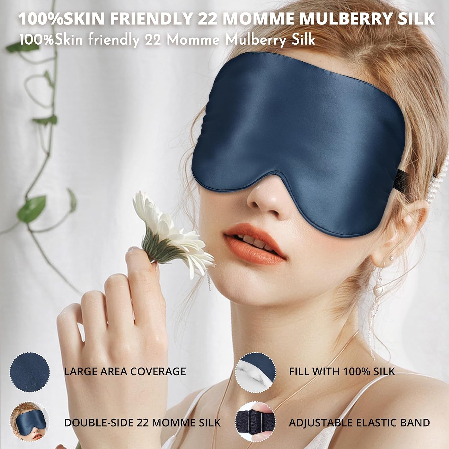 Sleep Mask, 100% 22 Momme Mulberry Silk Eye Mask with Adjustable Strap