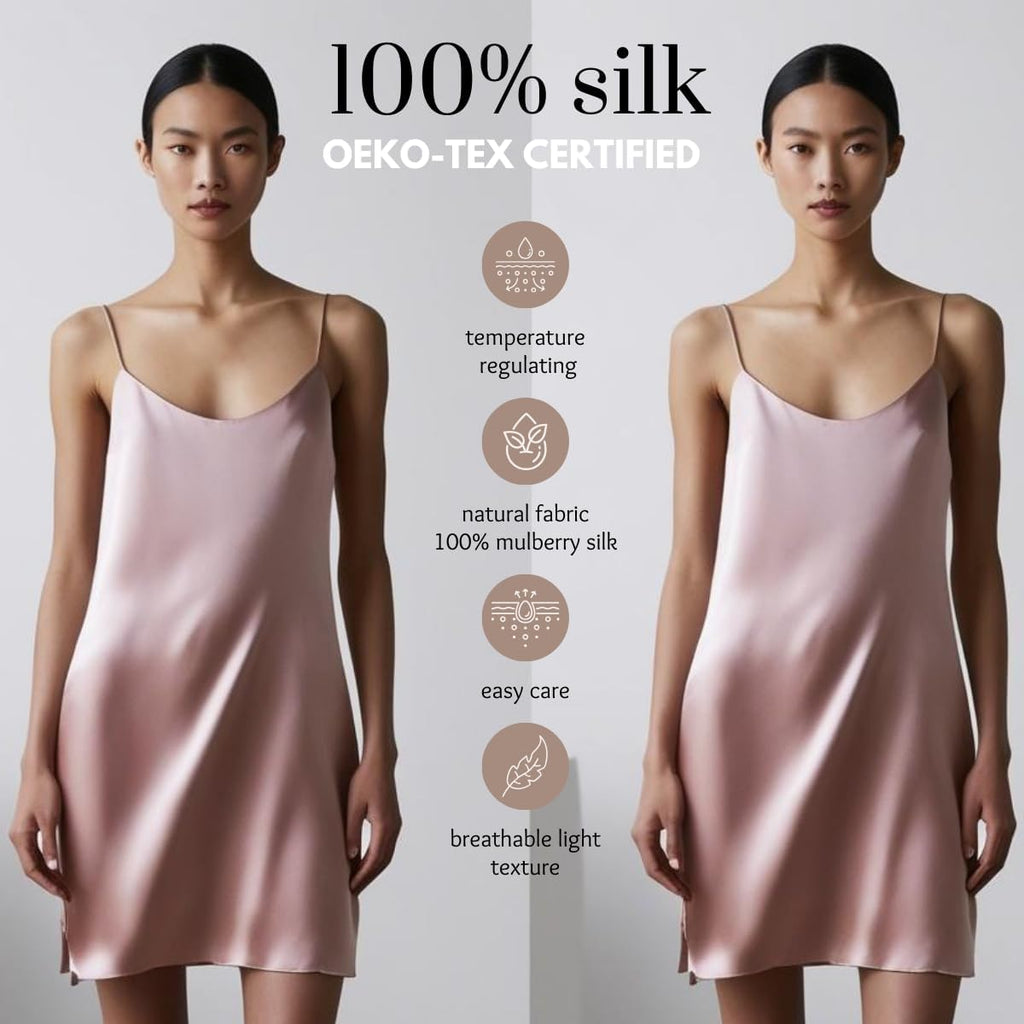 Women'S Silk Nightgown, 100% Mulberry Silk Sleepwear Adjustable Strap Chemise Nightdress Lingerie Pajama