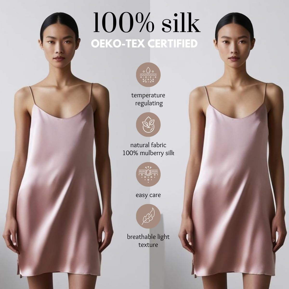 Women'S Silk Nightgown, 100% Mulberry Silk Sleepwear Adjustable Strap Chemise Nightdress Lingerie Pajama