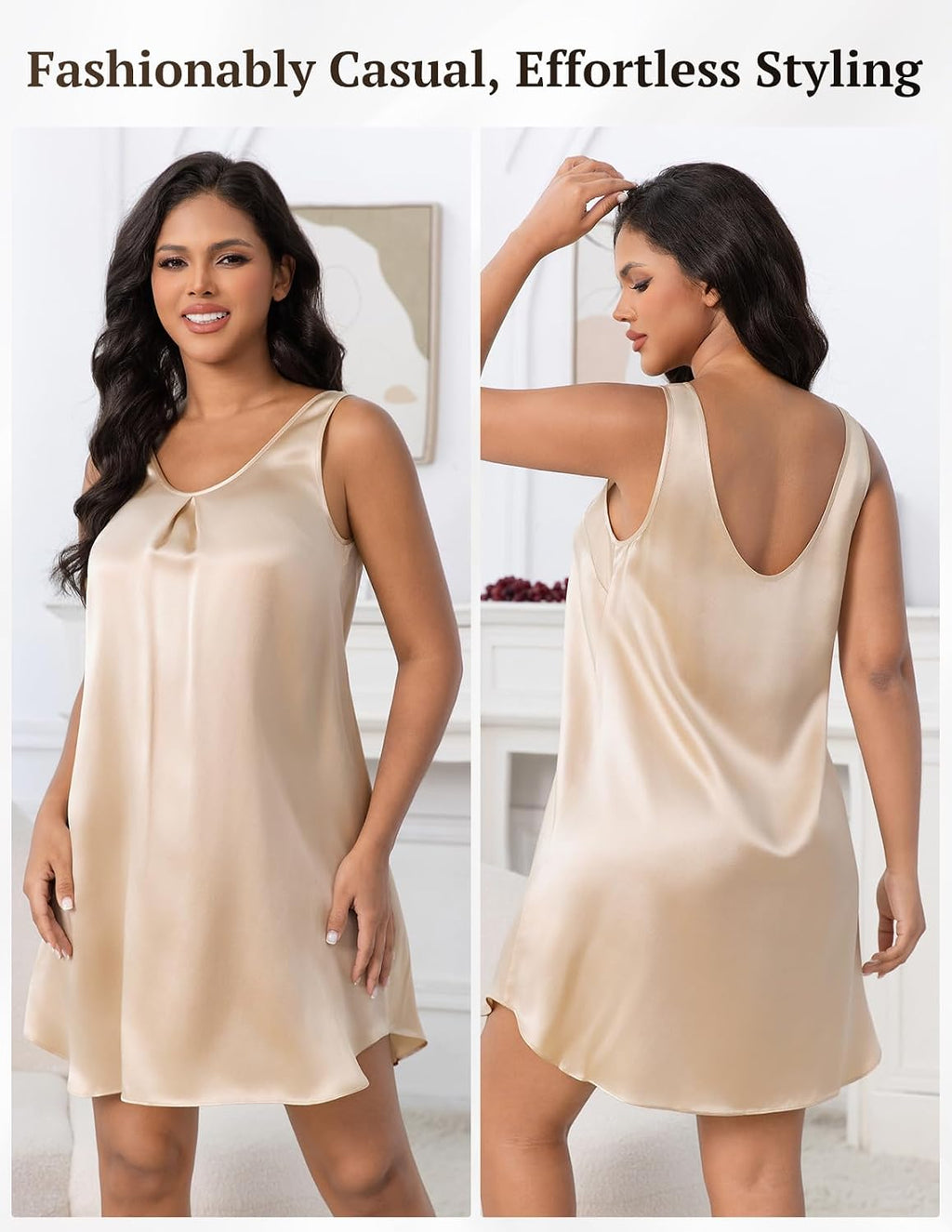 100% 22 Momme Mulberry Silk Women'S Sleeveless V Neck Nightgown Soft Comfy Sleepwear