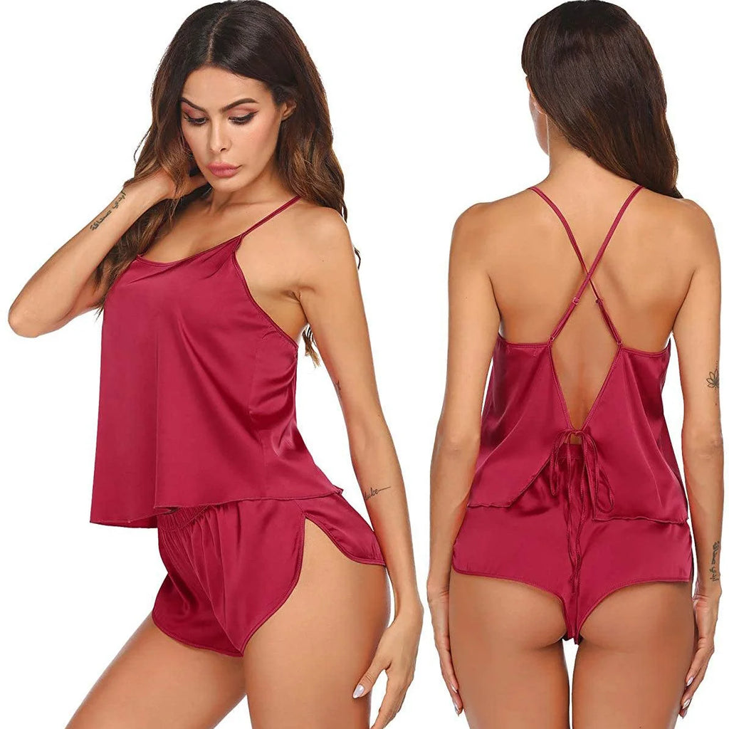Women Silk Camisole Set Shorts Silk Cami Sleepwear