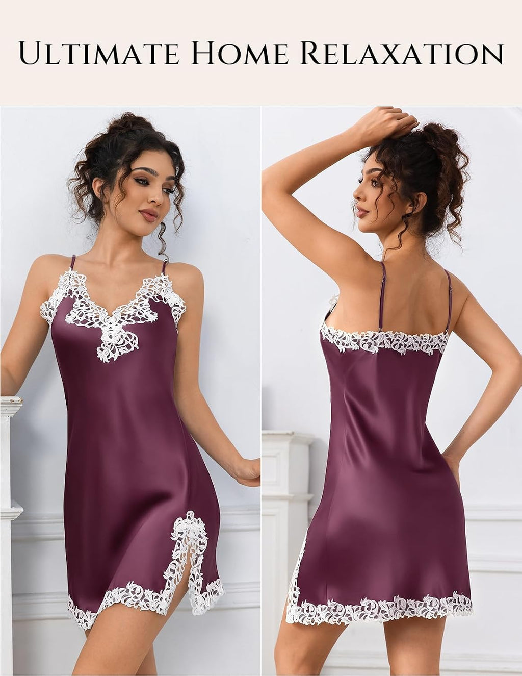 Women'S Sexy Silk Nightgown, 19 Momme Mulberry Silk Sleepwear V-Neck Lace Spaghetti Strap Chemise Short Dress