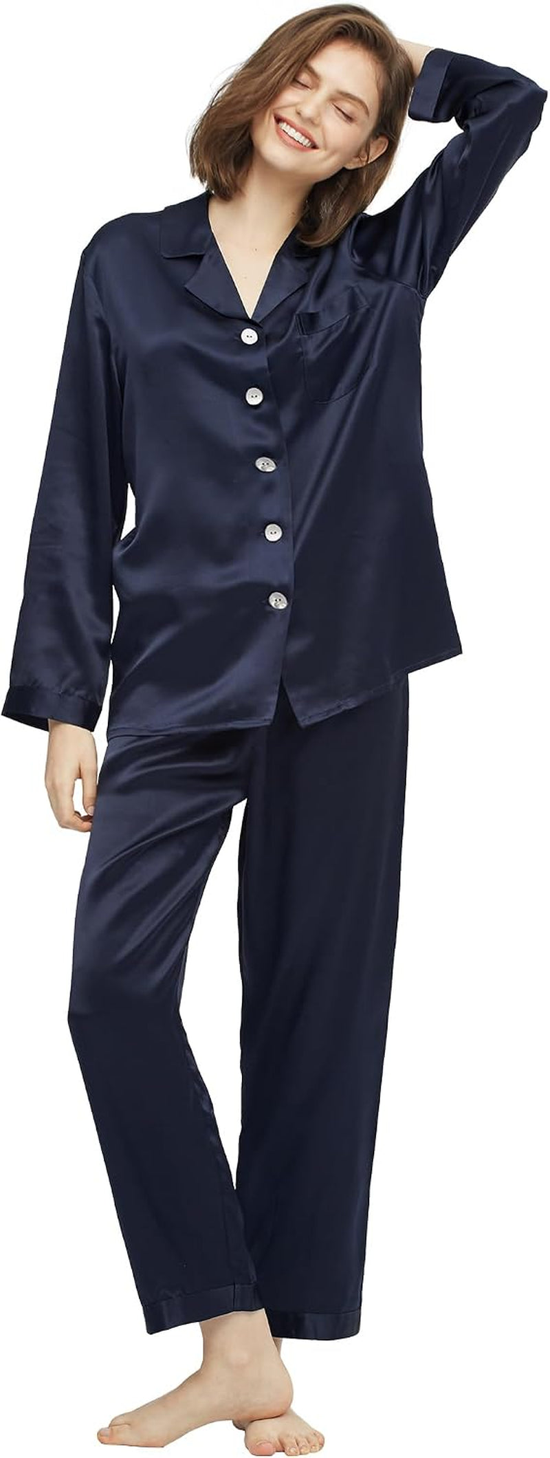 Silk Pajamas for Women Pure Full Length Long 22 Momme 100% Mulberry Silk Luxury
