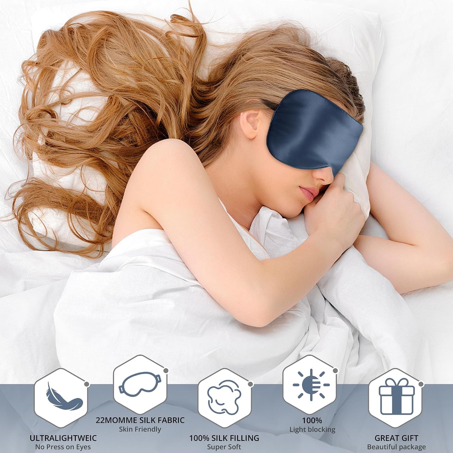 Sleep Mask, 100% 22 Momme Mulberry Silk Eye Mask with Adjustable Strap