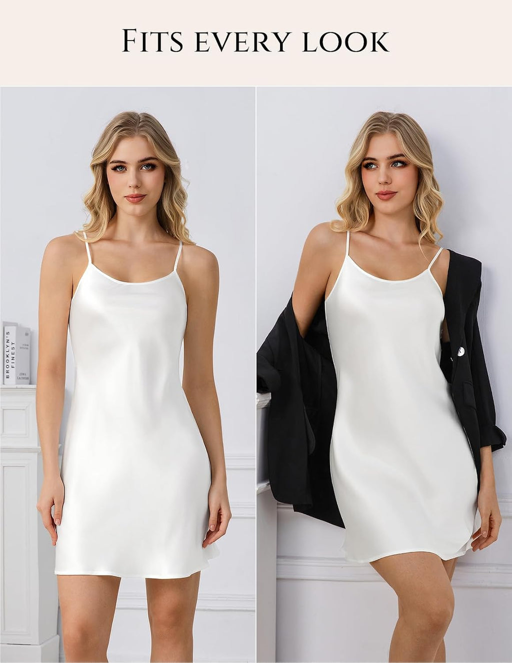 Women'S Silk Nightgown, 100% Real 19 Momme Mulberry Silk Sleepwear round Neck Spaghetti Strap Chemise Nightdress