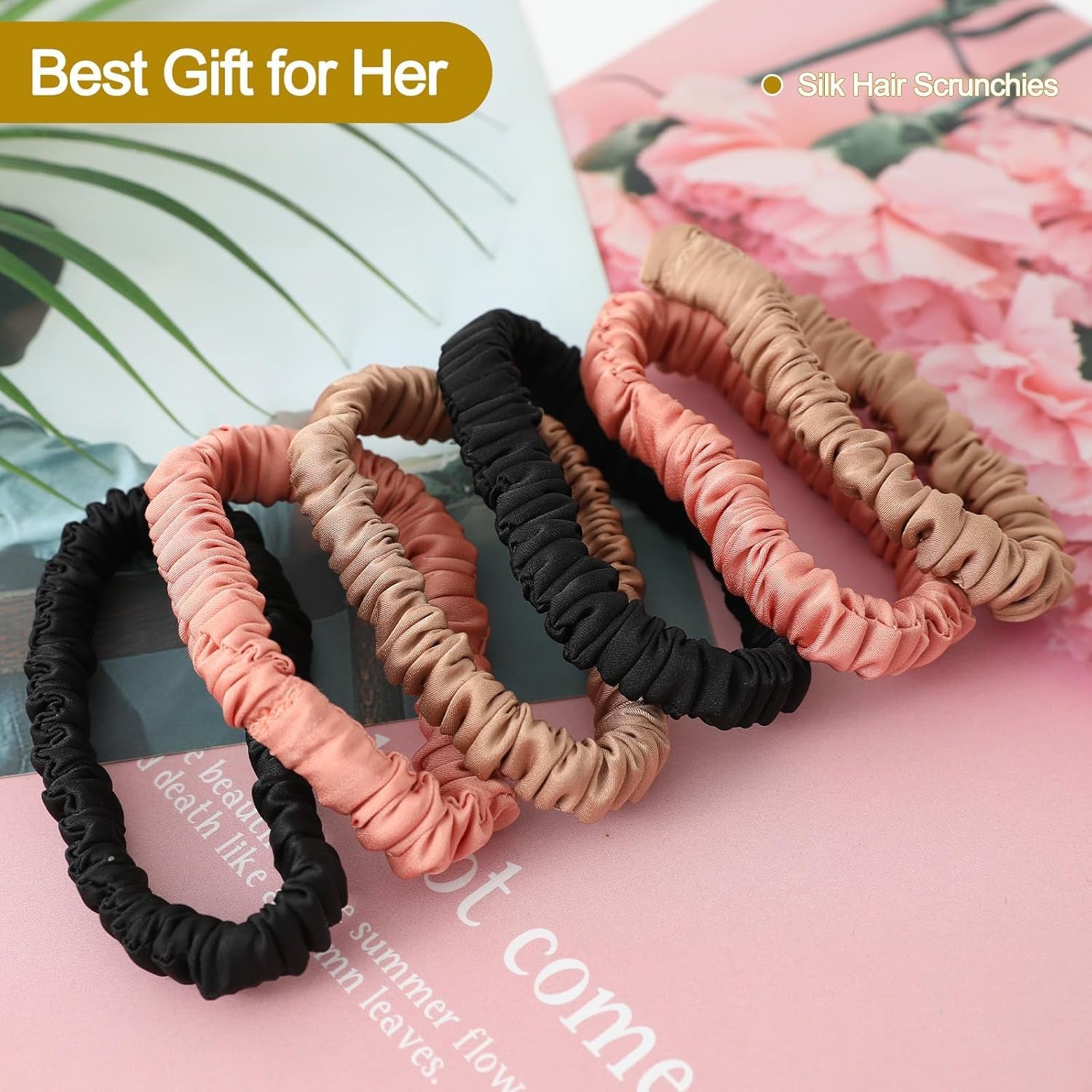 6Pcs Silk Hair Ties Small 22 Momme 100% Pure Mulberry Silk Scrunchies for Women