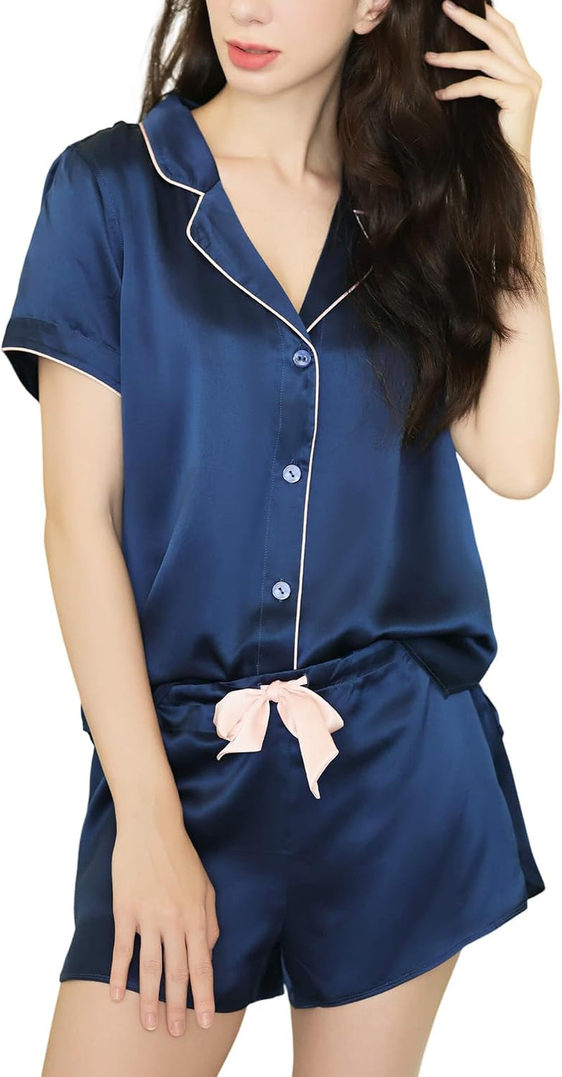 Womens Short Sleeve 19MM Mulberry Silk Pajamas Set