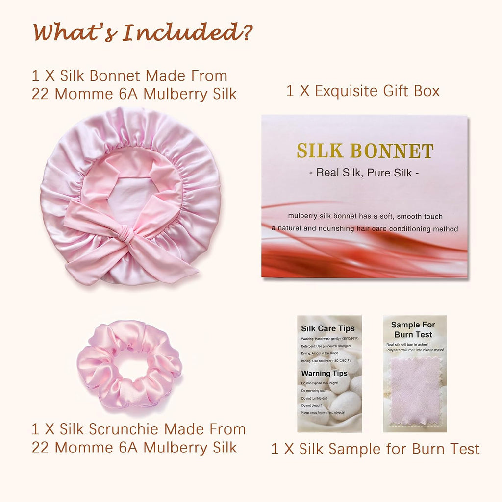 100% Mulberry Silk Bonnet for Sleeping Women,Pure Real Silk Bonnet