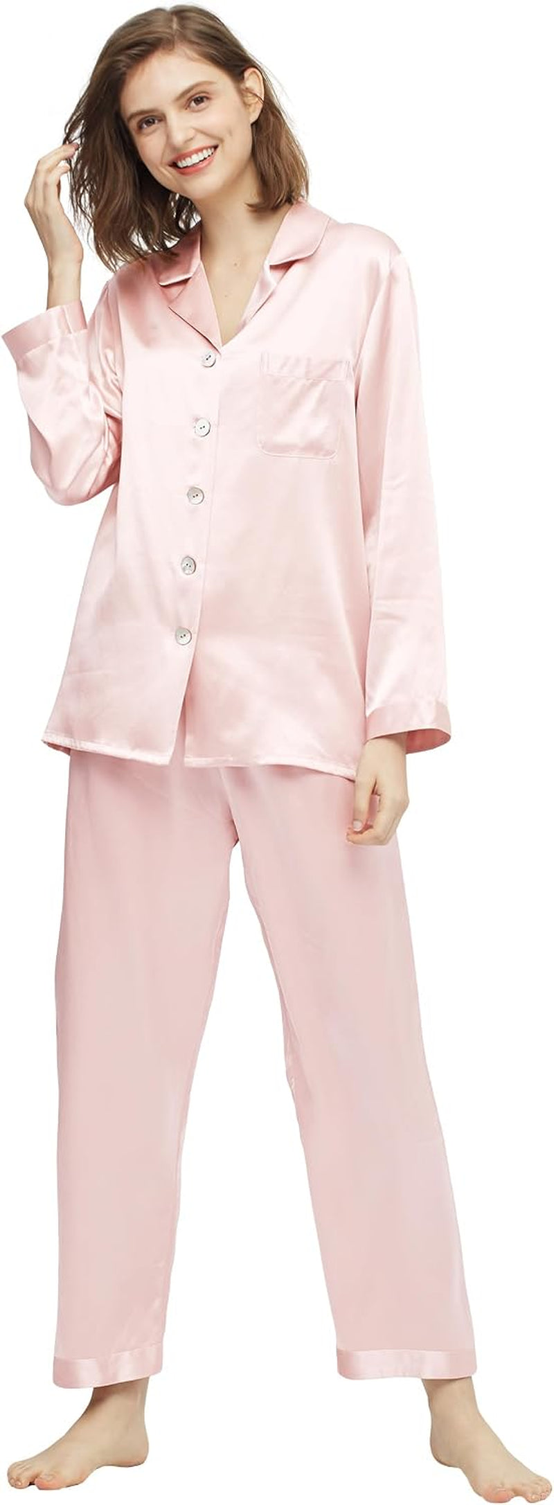 Silk Pajamas for Women Pure Full Length Long 22 Momme 100% Mulberry Silk Luxury