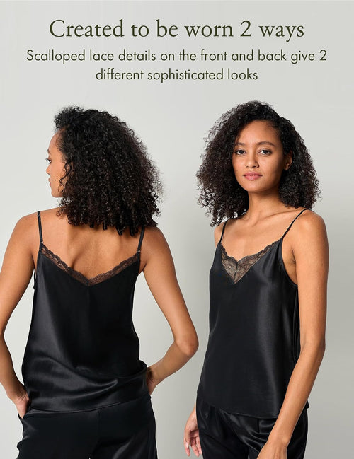 100% Pure Silk Lace Camisole for Women V-Neck Adjustable Straps Ladies Tank Tops for Summer