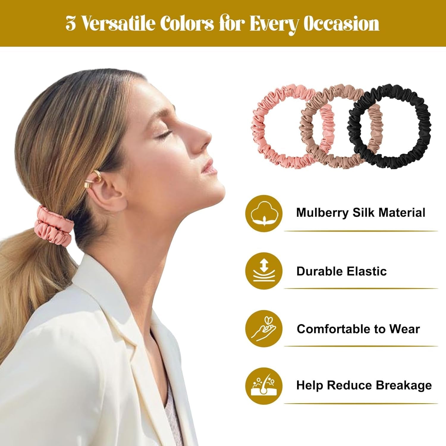 6Pcs Silk Hair Ties Small 22 Momme 100% Pure Mulberry Silk Scrunchies for Women