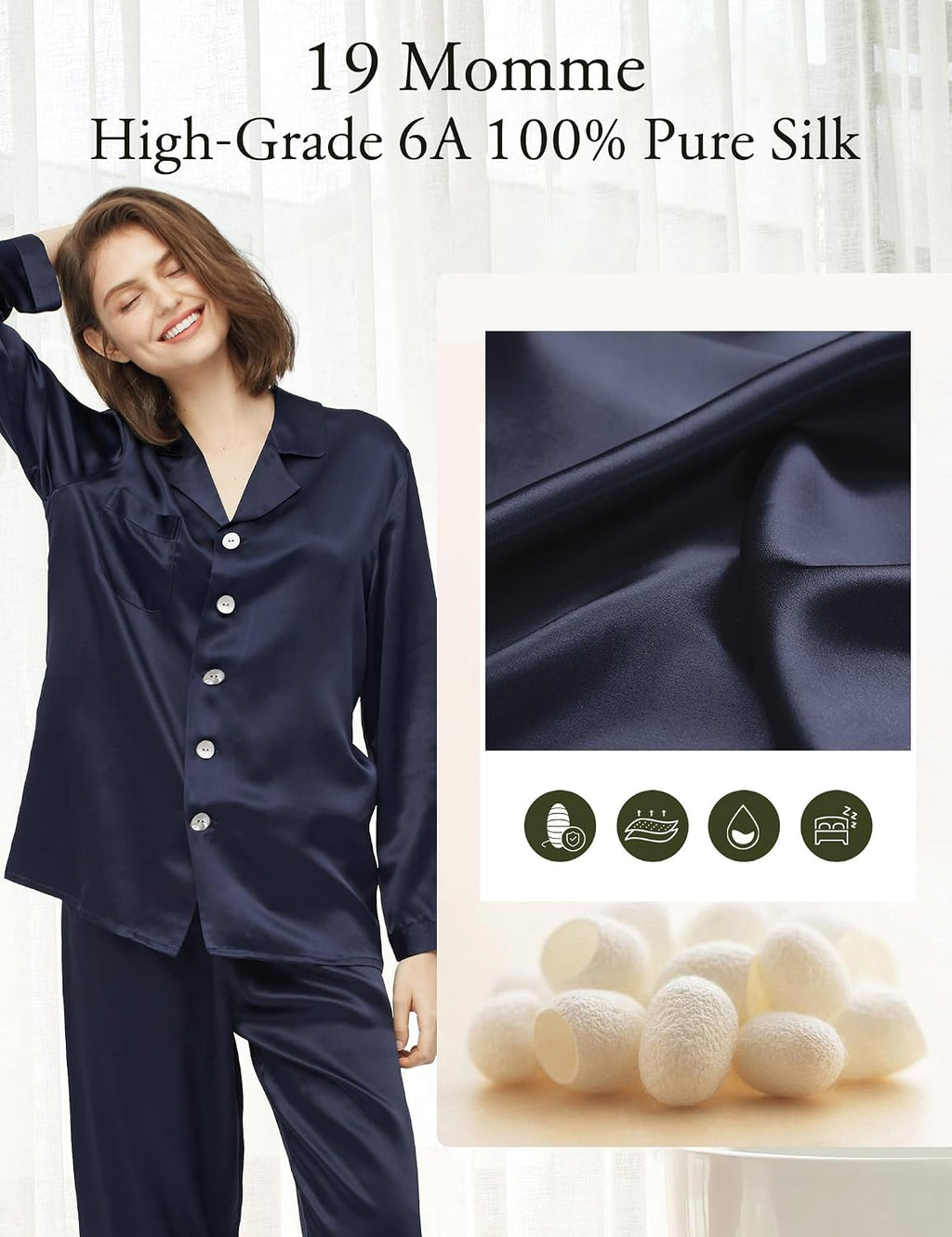 Silk Pajamas for Women Pure Full Length Long 22 Momme 100% Mulberry Silk Luxury