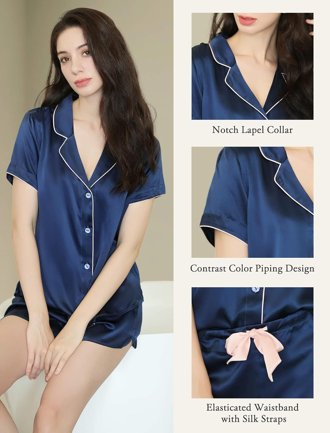 Womens Short Sleeve 19MM Mulberry Silk Pajamas Set