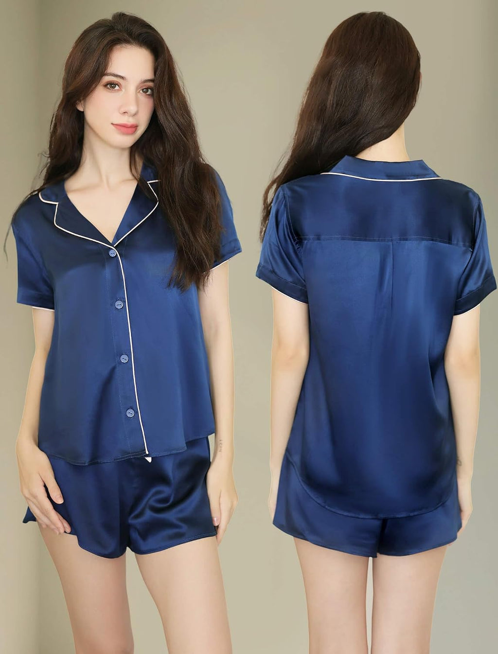 Womens Short Sleeve 19MM Mulberry Silk Pajamas Set