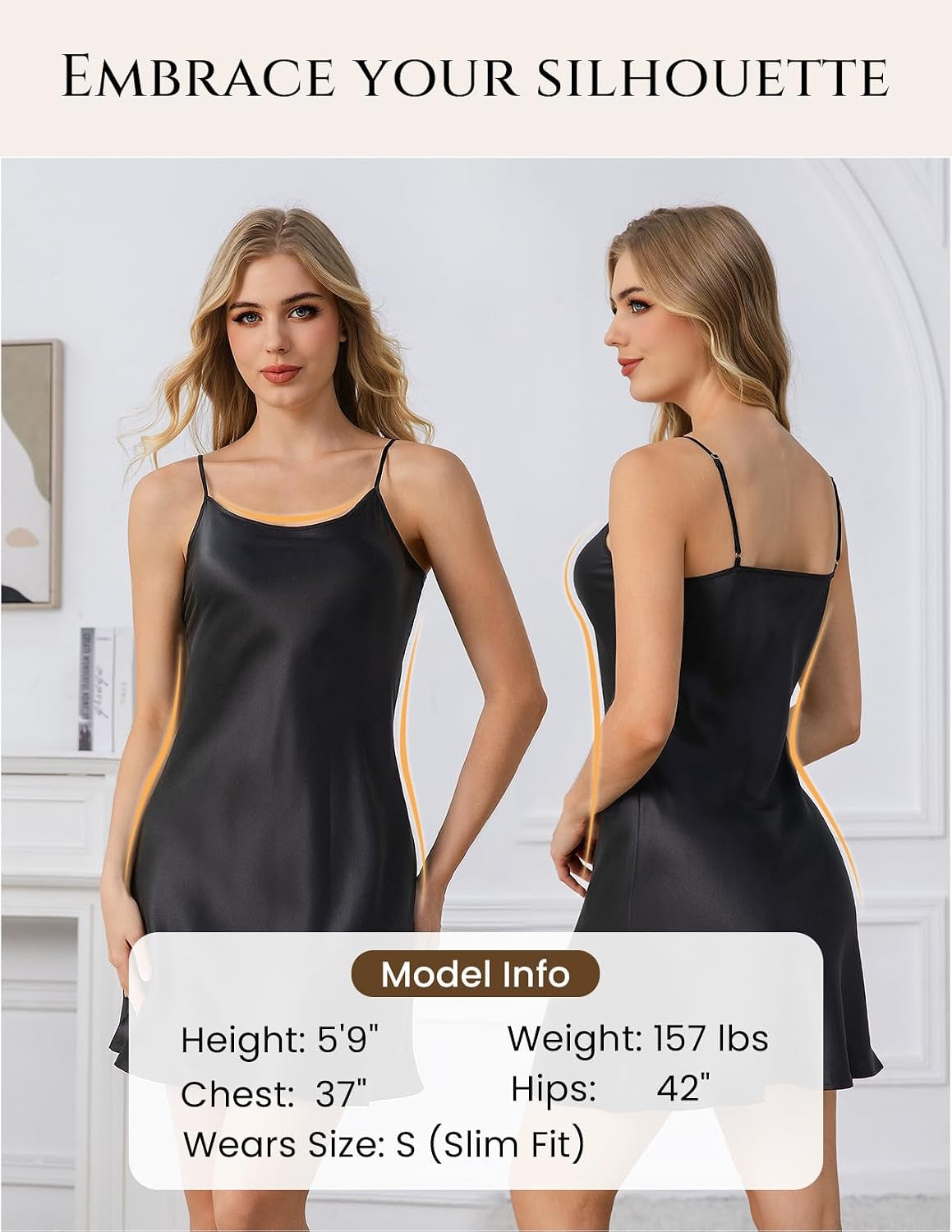 Women'S Silk Nightgown, 100% Real 19 Momme Mulberry Silk Sleepwear round Neck Spaghetti Strap Chemise Nightdress