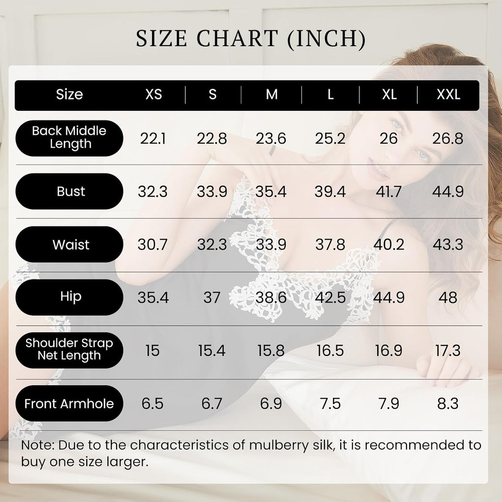 Women'S Sexy Silk Nightgown, 19 Momme Mulberry Silk Sleepwear V-Neck Lace Spaghetti Strap Chemise Short Dress