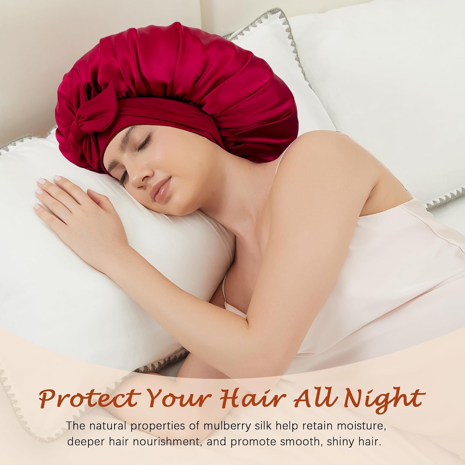 100% Mulberry Silk Bonnet for Sleeping Women,Pure Real Silk Bonnet