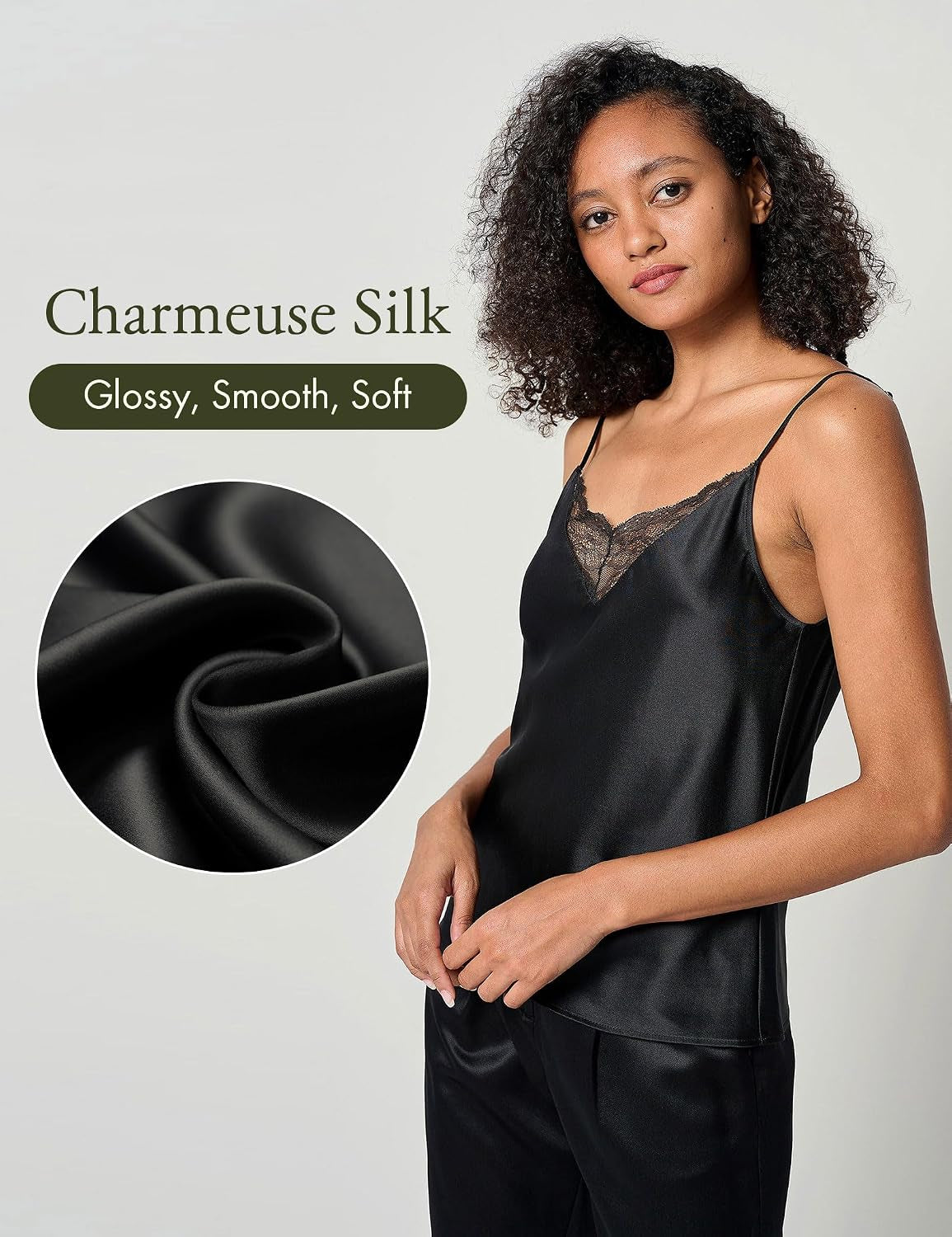 100% Pure Silk Lace Camisole for Women V-Neck Adjustable Straps Ladies Tank Tops for Summer