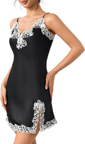 Women'S Sexy Silk Nightgown, 19 Momme Mulberry Silk Sleepwear V-Neck Lace Spaghetti Strap Chemise Short Dress