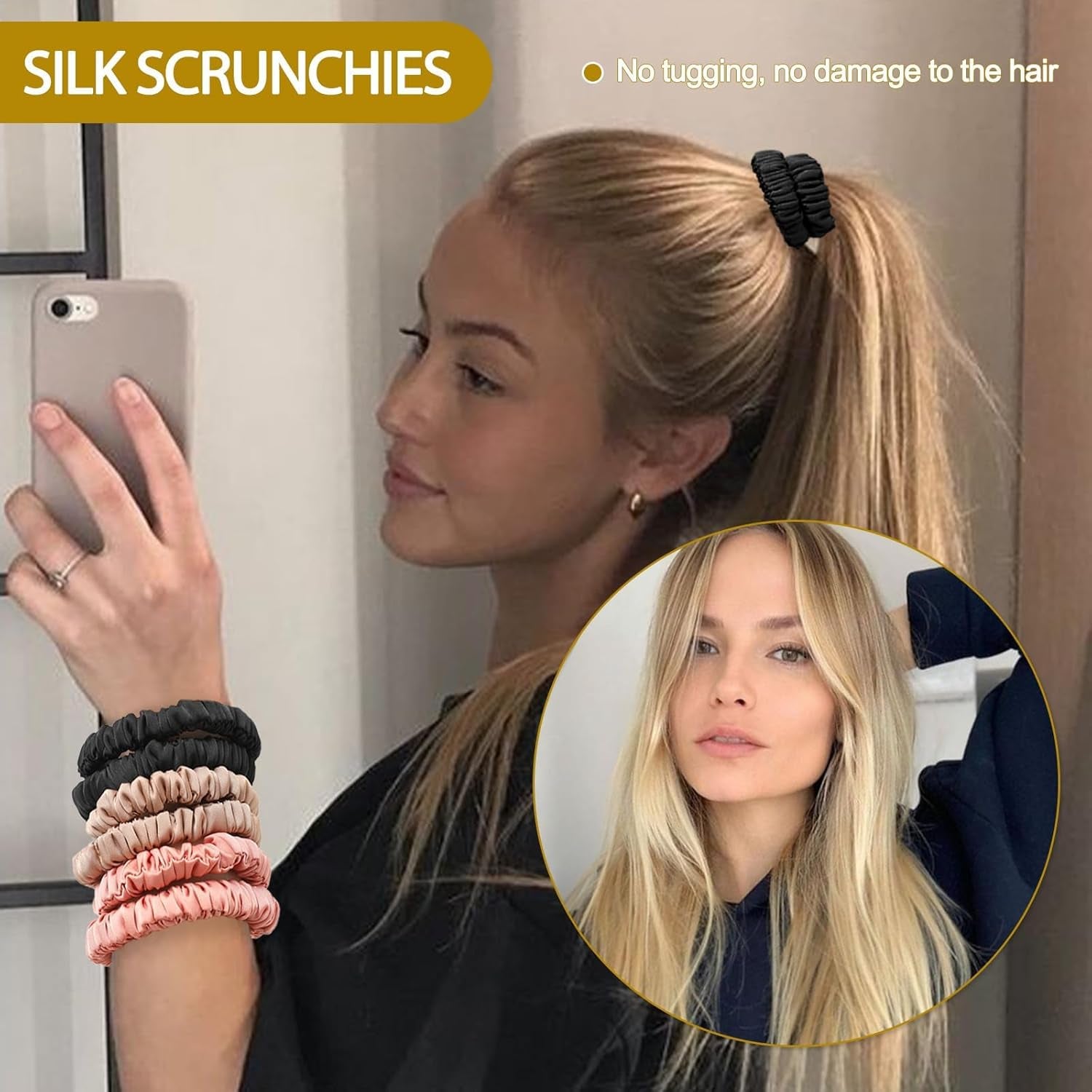 6Pcs Silk Hair Ties Small 22 Momme 100% Pure Mulberry Silk Scrunchies for Women