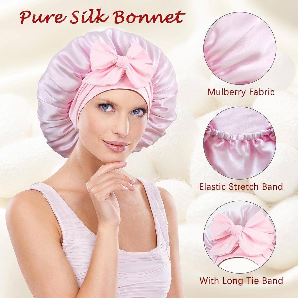 100% Mulberry Silk Bonnet for Sleeping Women,Pure Real Silk Bonnet