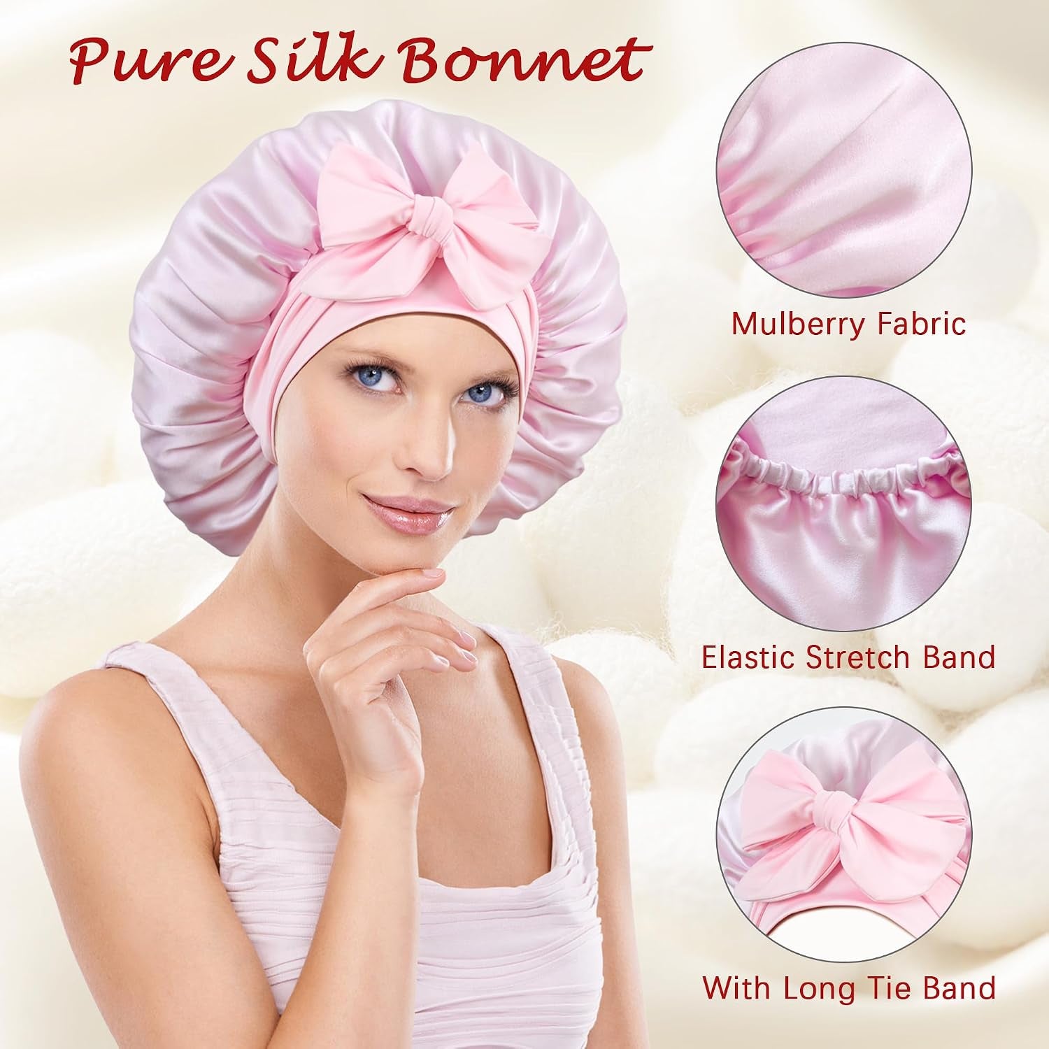 100% Mulberry Silk Bonnet for Sleeping Women,Pure Real Silk Bonnet