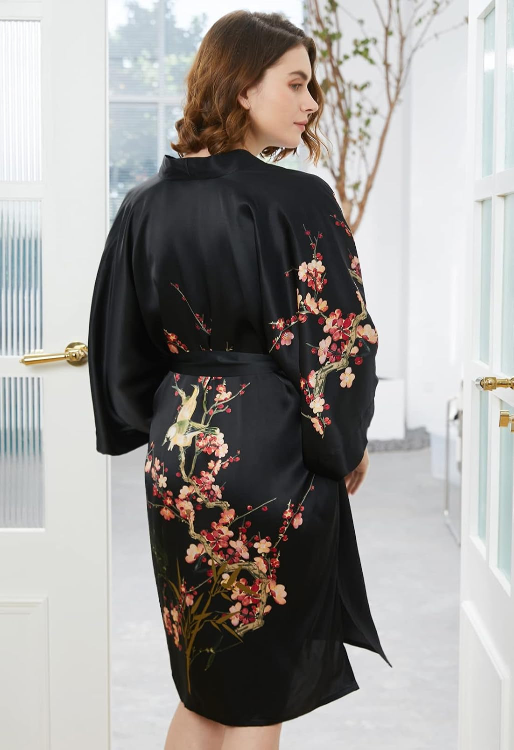 Women'S 100% Silk Kimono Short Robe