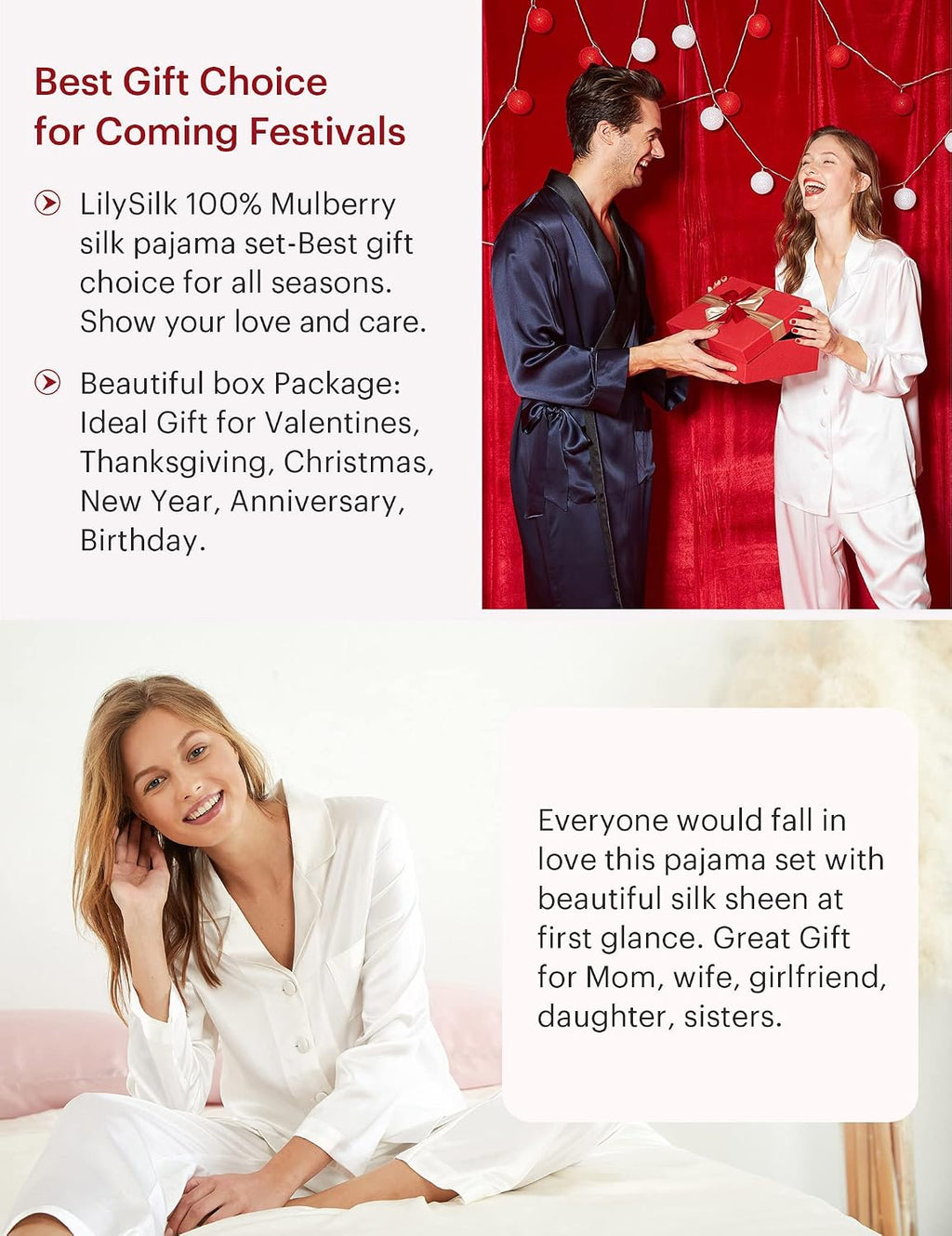 Silk Pajamas for Women Pure Full Length Long 22 Momme 100% Mulberry Silk Luxury