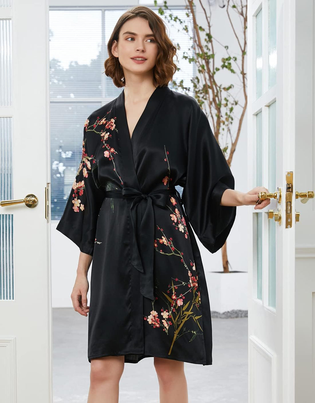 Women'S 100% Silk Kimono Short Robe