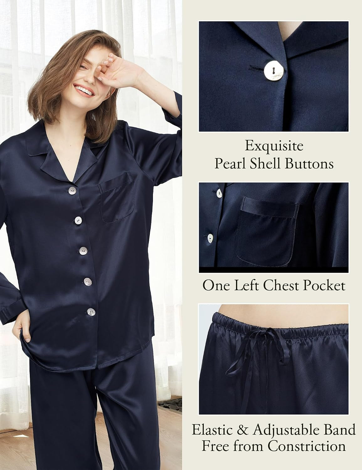 Silk Pajamas for Women Pure Full Length Long 22 Momme 100% Mulberry Silk Luxury