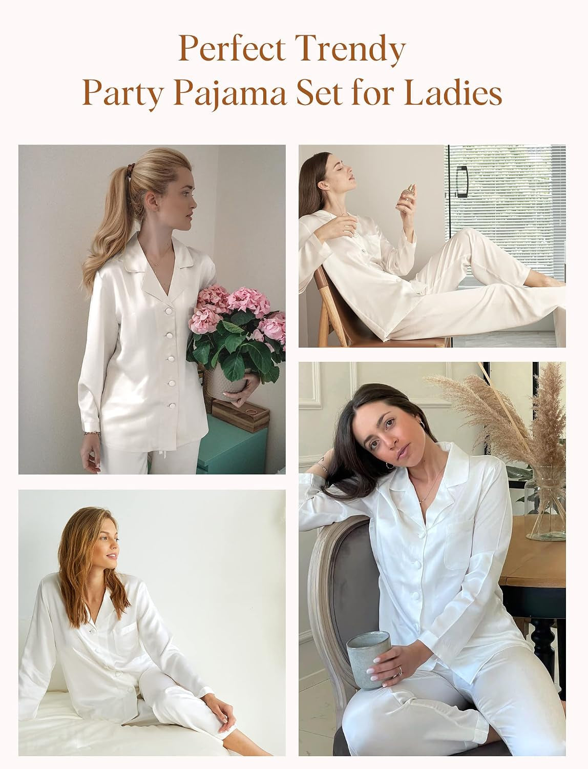 Silk Pajamas for Women Pure Full Length Long 22 Momme 100% Mulberry Silk Luxury