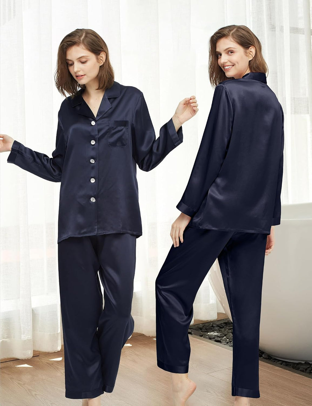 Silk Pajamas for Women Pure Full Length Long 22 Momme 100% Mulberry Silk Luxury