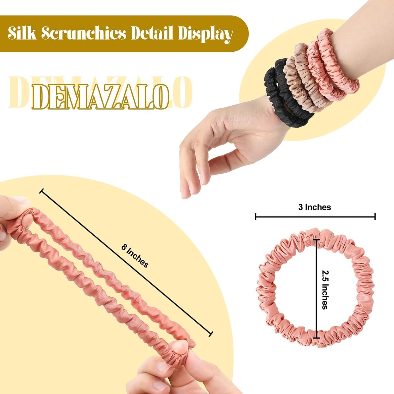 6Pcs Silk Hair Ties Small 22 Momme 100% Pure Mulberry Silk Scrunchies for Women