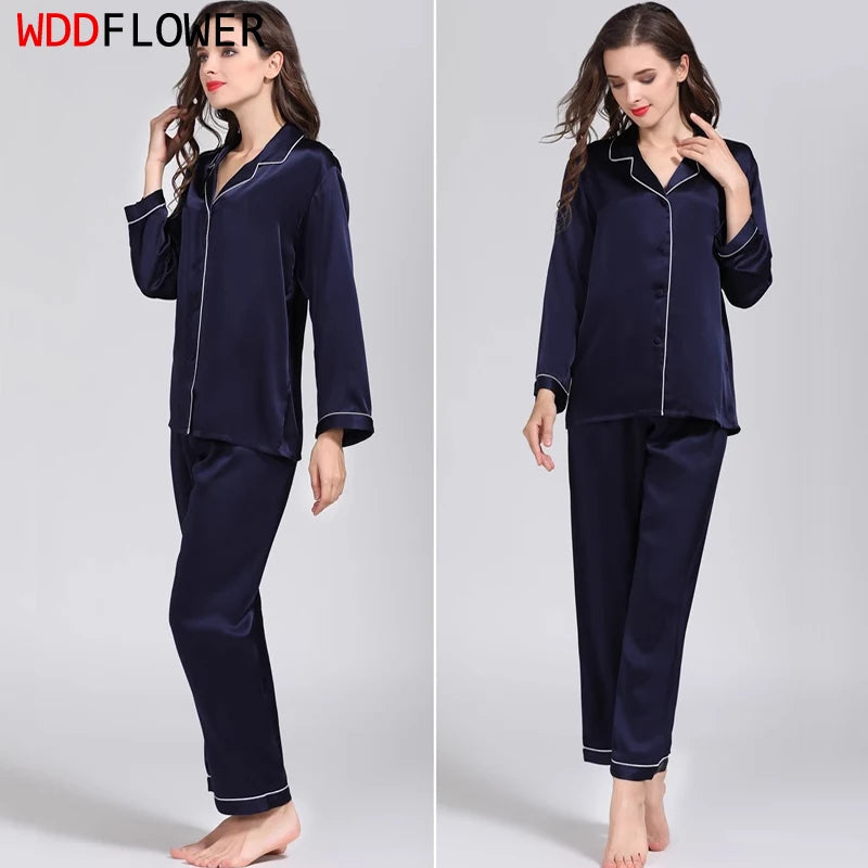 100% Pure Silk Women'S Classical Pajama Set Sleepwear Nightgown M L XL YM007