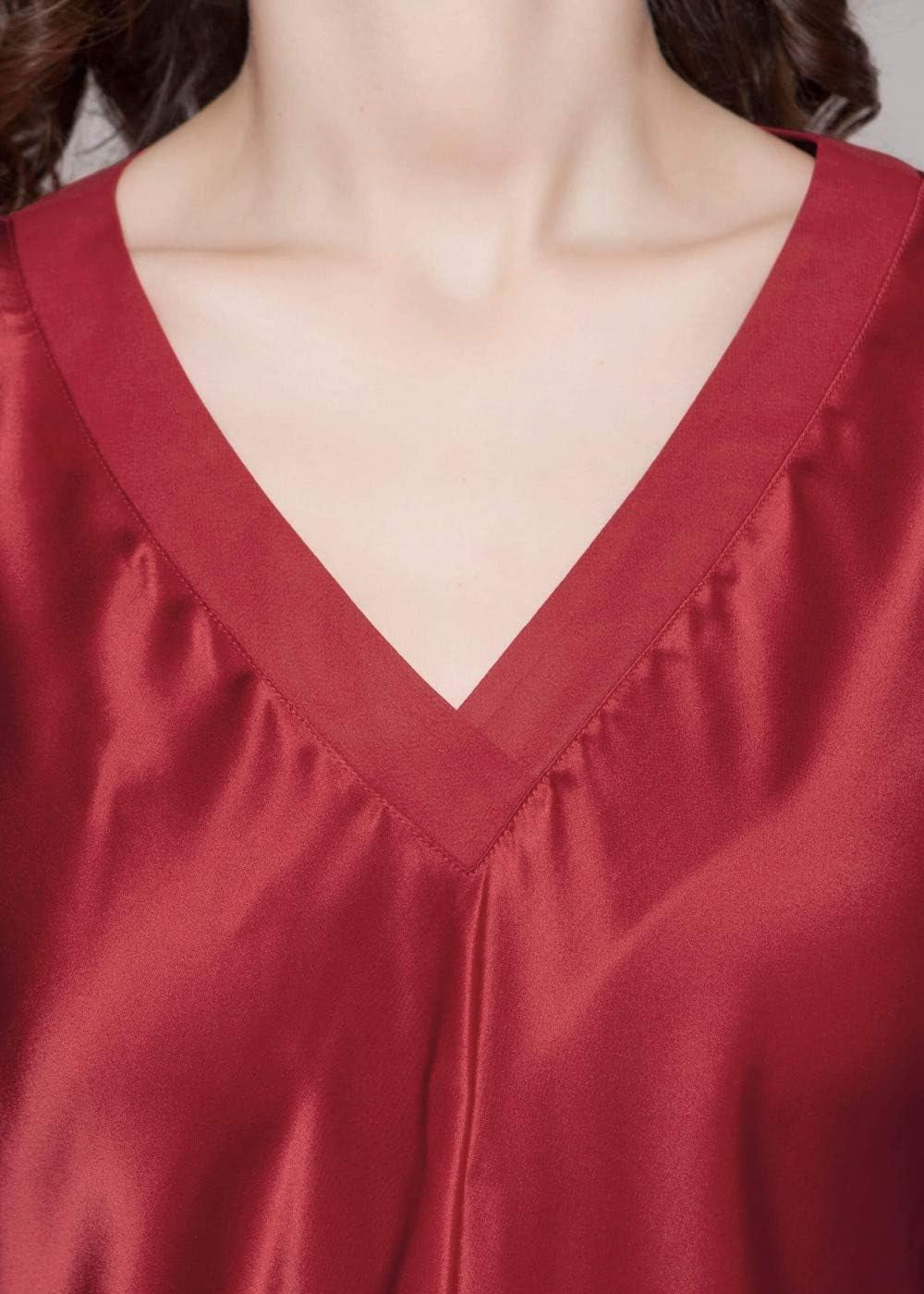 Women'S 100% Silk Pajamas Set V Neck 3/4 Long Sleeve Mulberry Silk Sleepwear