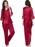 Women'S 100% Silk Pajamas Set V Neck 3/4 Long Sleeve Mulberry Silk Sleepwear