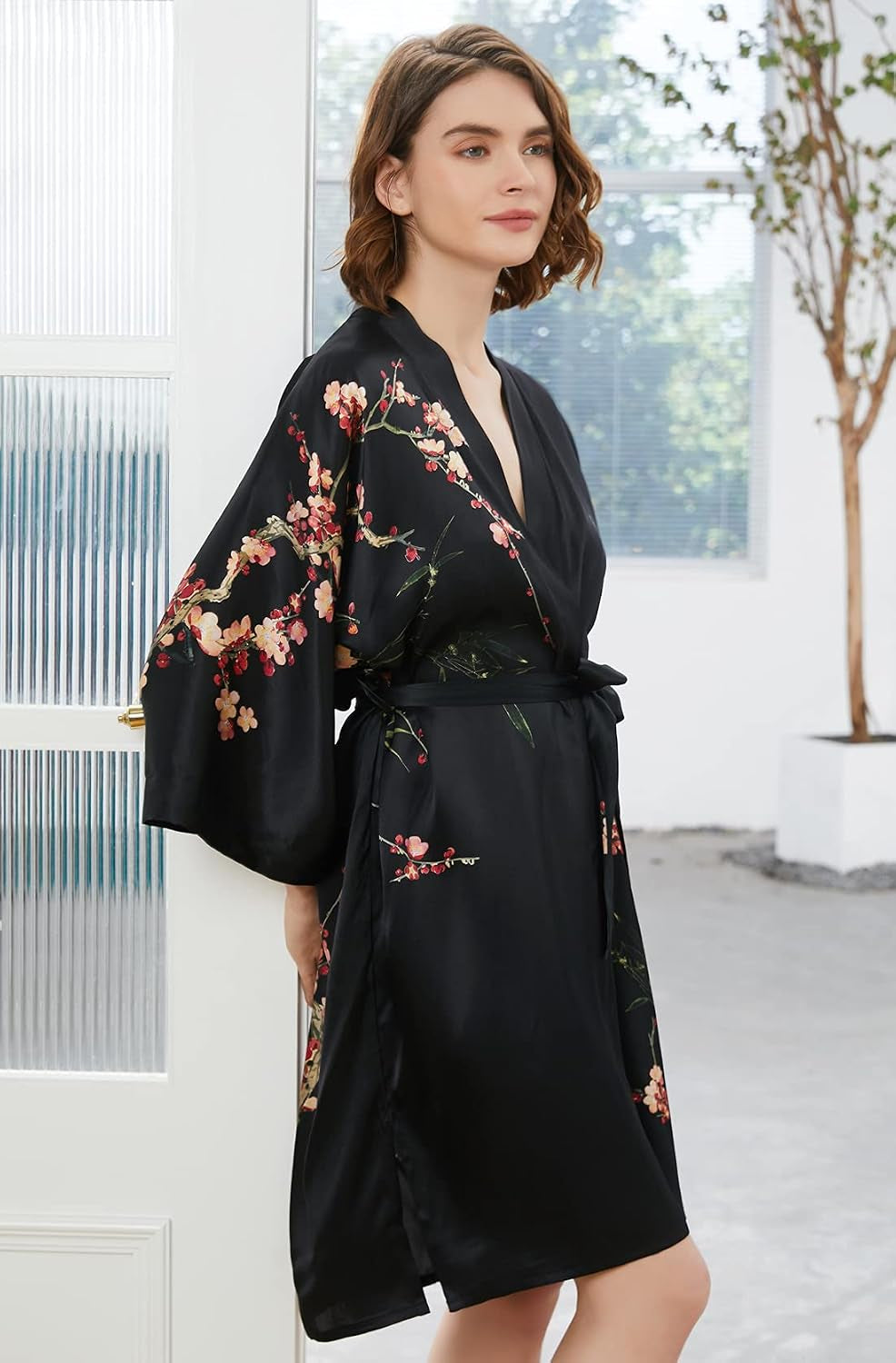 Women'S 100% Silk Kimono Short Robe