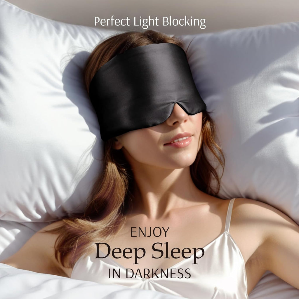 100% Mulberry Silk Sleep Mask Eye Mask for Men and Women, Black